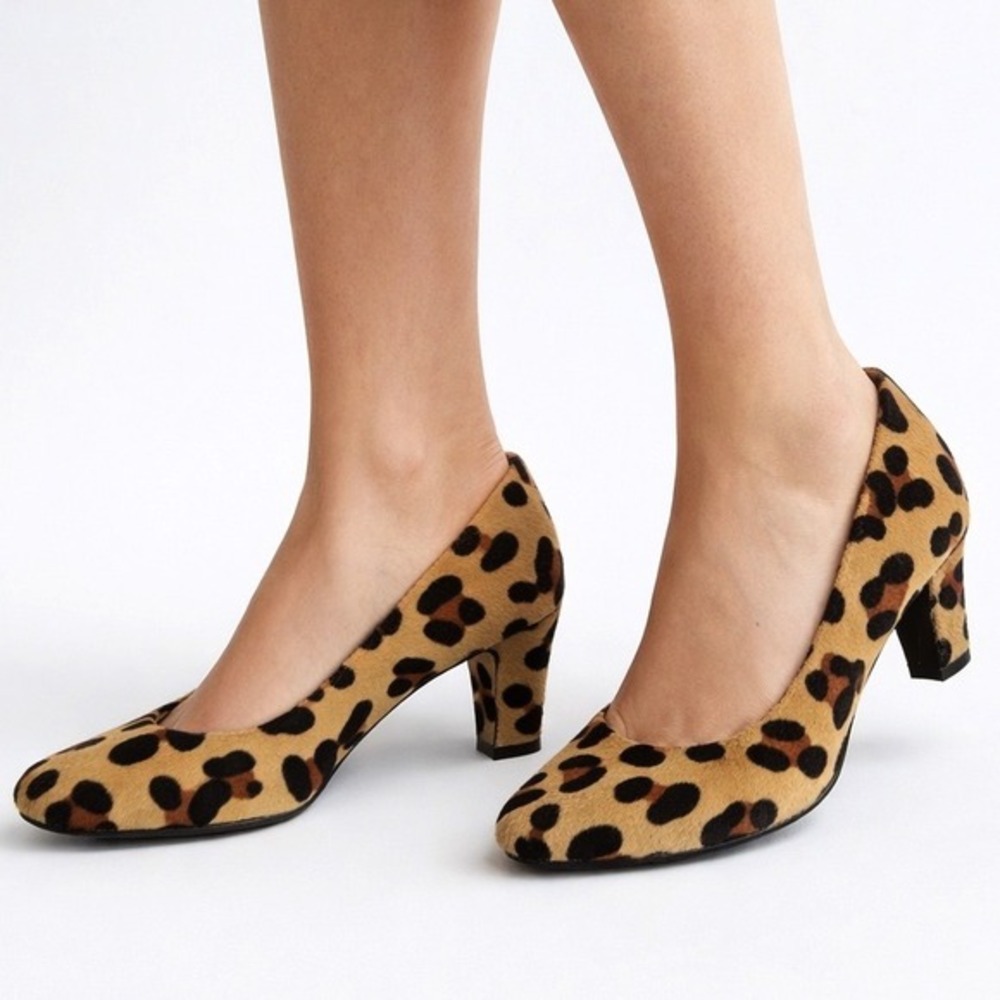 Aerosoles Dolled Up Leopard Calf Hair Pumps Heel Tan Animal Print 11M Chic 43-01